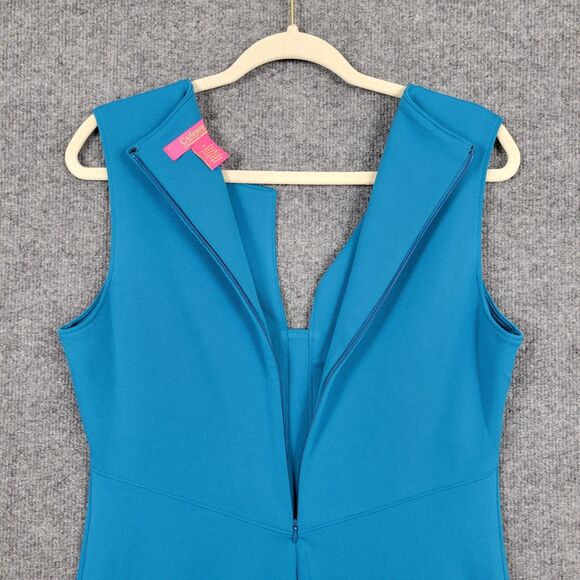 NWT CATHERINE MALANDRINO MCD60190 Turquoise Blue Split Neck Sheath Dress SIZE 10 - Picture 6 of 11